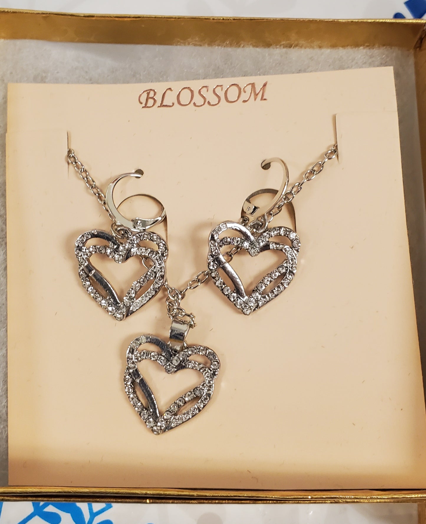 SSHS-1410. heart gem earrings & necklace jewelry set