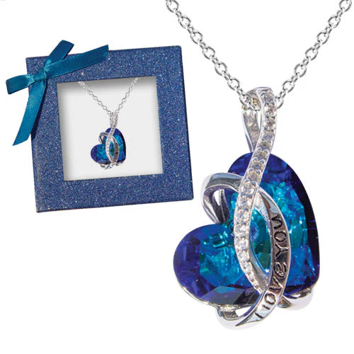 SSHS-1203. Love You - blue heart gem necklace
