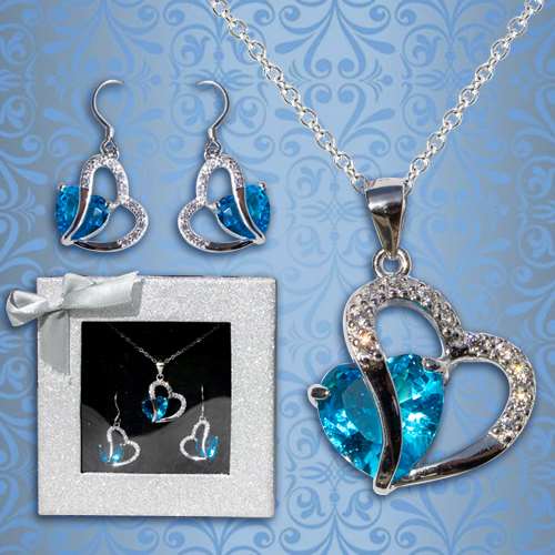SSHS-1405. sapphire heart necklace & earrings jewelry set