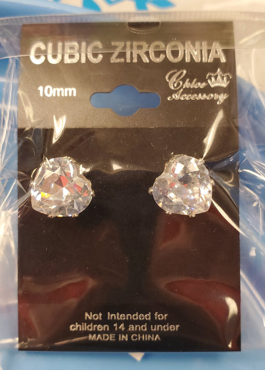 SSHS-526.  heart shaped stud earrings - 10mm cubic zirconia